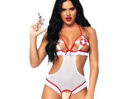 LEG AVENUE - NURSE OPEN CROTHLESS TEDDY ONE SIZE