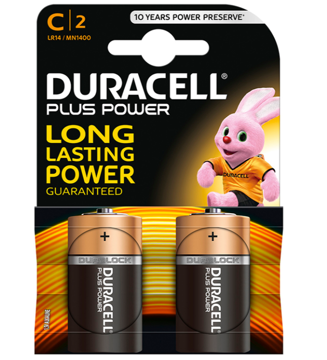 DURACELL - PLUS POWER BATTERY C LR14 2 UNITS