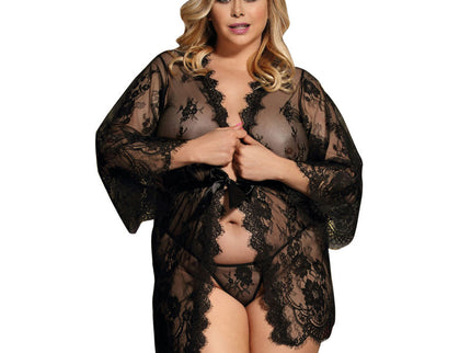 SUBBLIME - QUEEN PLUS LACE PEIGNOIR FLARED SLEEVES