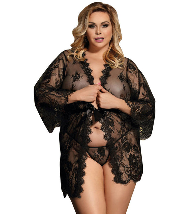 SUBBLIME - QUEEN PLUS LACE PEIGNOIR FLARED SLEEVES