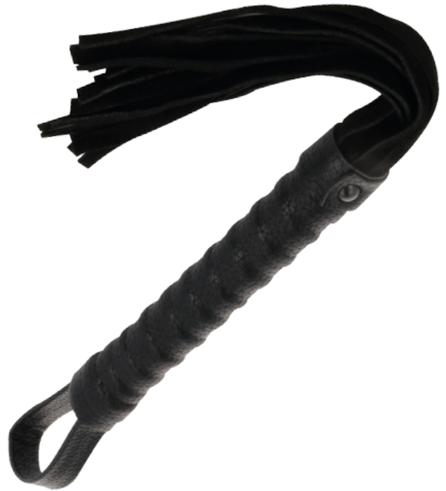 DARKNESS - BLACK BONDAGE WHIP WITH LEATHER HANDLE