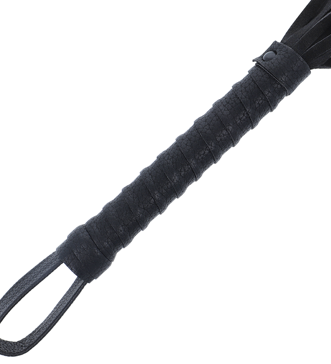 DARKNESS - BLACK BONDAGE WHIP WITH LEATHER HANDLE