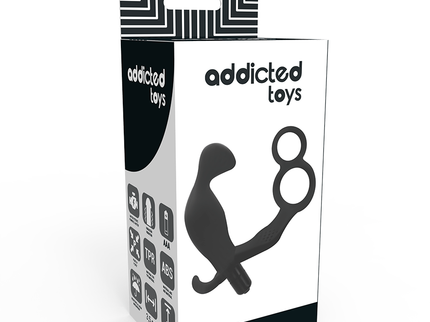 ADDICTED TOYS - ANAL PLUG WITH DOUBLE PENIS RING AND TESTICLES BLACK