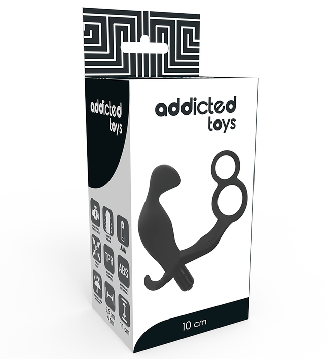 ADDICTED TOYS - ANAL PLUG WITH DOUBLE PENIS RING AND TESTICLES BLACK