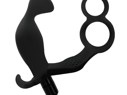 ADDICTED TOYS - ANAL PLUG WITH DOUBLE PENIS RING AND TESTICLES BLACK
