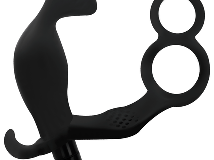 ADDICTED TOYS - ANAL PLUG WITH DOUBLE PENIS RING AND TESTICLES BLACK