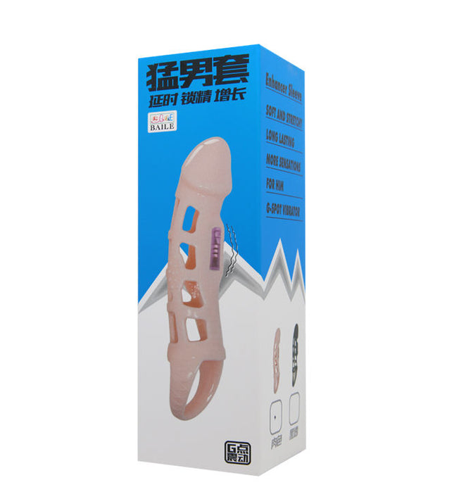 BAILE - PENIS EXTENDER COVER WITH VIBRATION AND NATURAL STRAP 13.5 CM
