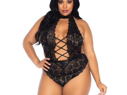 LEG AVENUE - FLORAL LACE CROTHLESS TEDDY PLUS SIZE