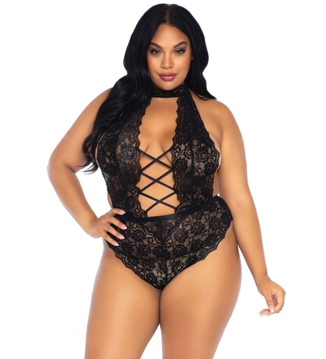 LEG AVENUE - FLORAL LACE CROTHLESS TEDDY PLUS SIZE
