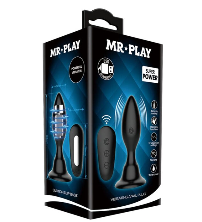 MR PLAY - ANAL PLUG WITH VIBRATION BLACK REMOTE CONTROL