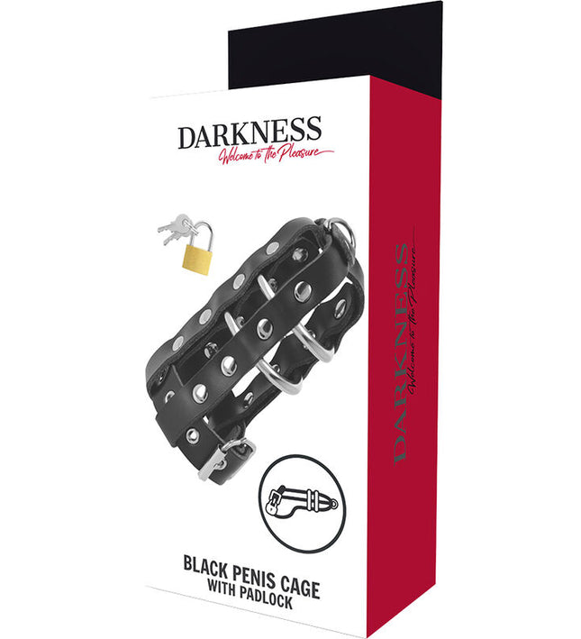 DARKNESS - LEATHER CHASTITY CAGE WITH LOCK