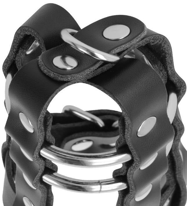 DARKNESS - LEATHER CHASTITY CAGE WITH LOCK