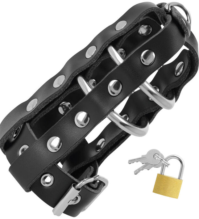 DARKNESS - LEATHER CHASTITY CAGE WITH LOCK