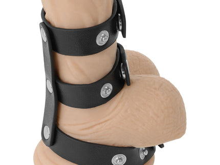 DARKNESS - ADJUSTABLE LEATHER DOUBLE PENIS AND TESTICLE RING
