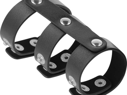 DARKNESS - ADJUSTABLE LEATHER DOUBLE PENIS AND TESTICLE RING