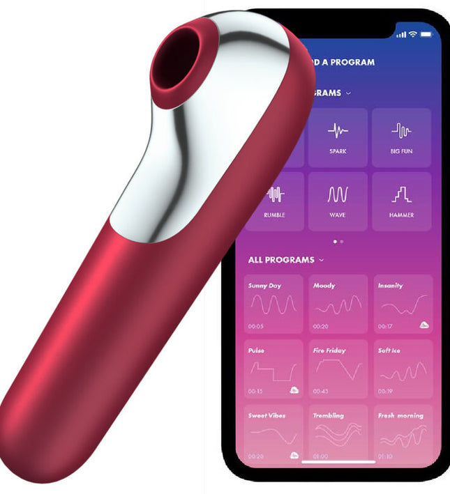 SATISFYER - DUAL LOVE VIBRATOR AND SUCTIONER WITH PULSED AIR RED
