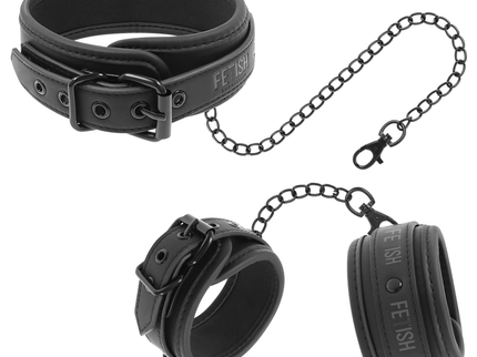 FETISH SUBMISSIVE - VEGAN LEATHER NECKLACE AND HANDCUFFS WITH NOPRENE LINING