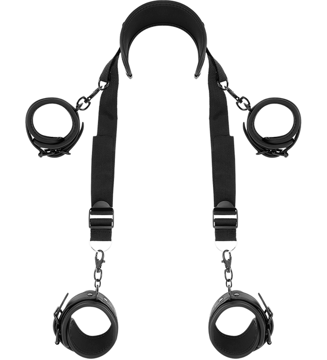 FETISH SUBMISSIVE - MASTER POSITION WITH 4 NOPRENE-LINED HANDCUFFS
