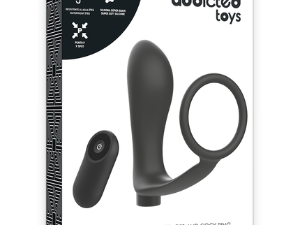 ADDICTED TOYS - PENIS RING WITH REMOTE CONTROL ANAL PLUG BLACK RECHARGEABLE