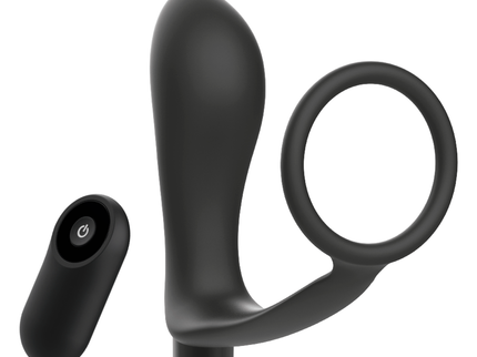 ADDICTED TOYS - PENIS RING WITH REMOTE CONTROL ANAL PLUG BLACK RECHARGEABLE