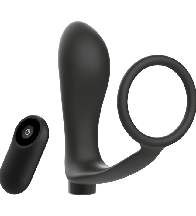 ADDICTED TOYS - PENIS RING WITH REMOTE CONTROL ANAL PLUG BLACK RECHARGEABLE