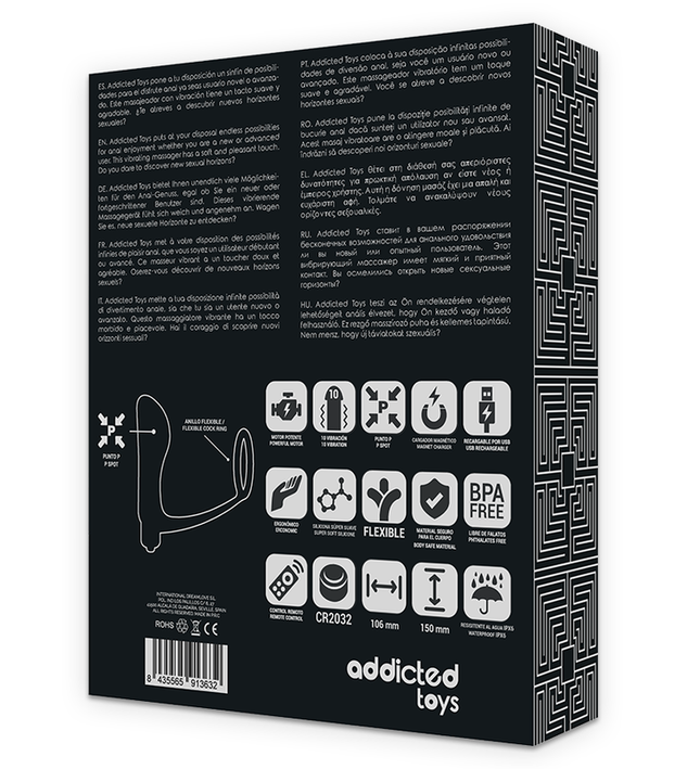 ADDICTED TOYS - PENIS RING WITH REMOTE CONTROL ANAL PLUG BLACK RECHARGEABLE