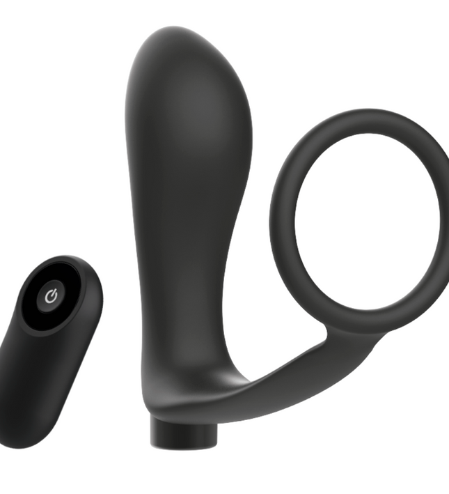ADDICTED TOYS - PENIS RING WITH REMOTE CONTROL ANAL PLUG BLACK RECHARGEABLE